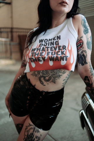 Women Doing Whatever Flame Crop Tank